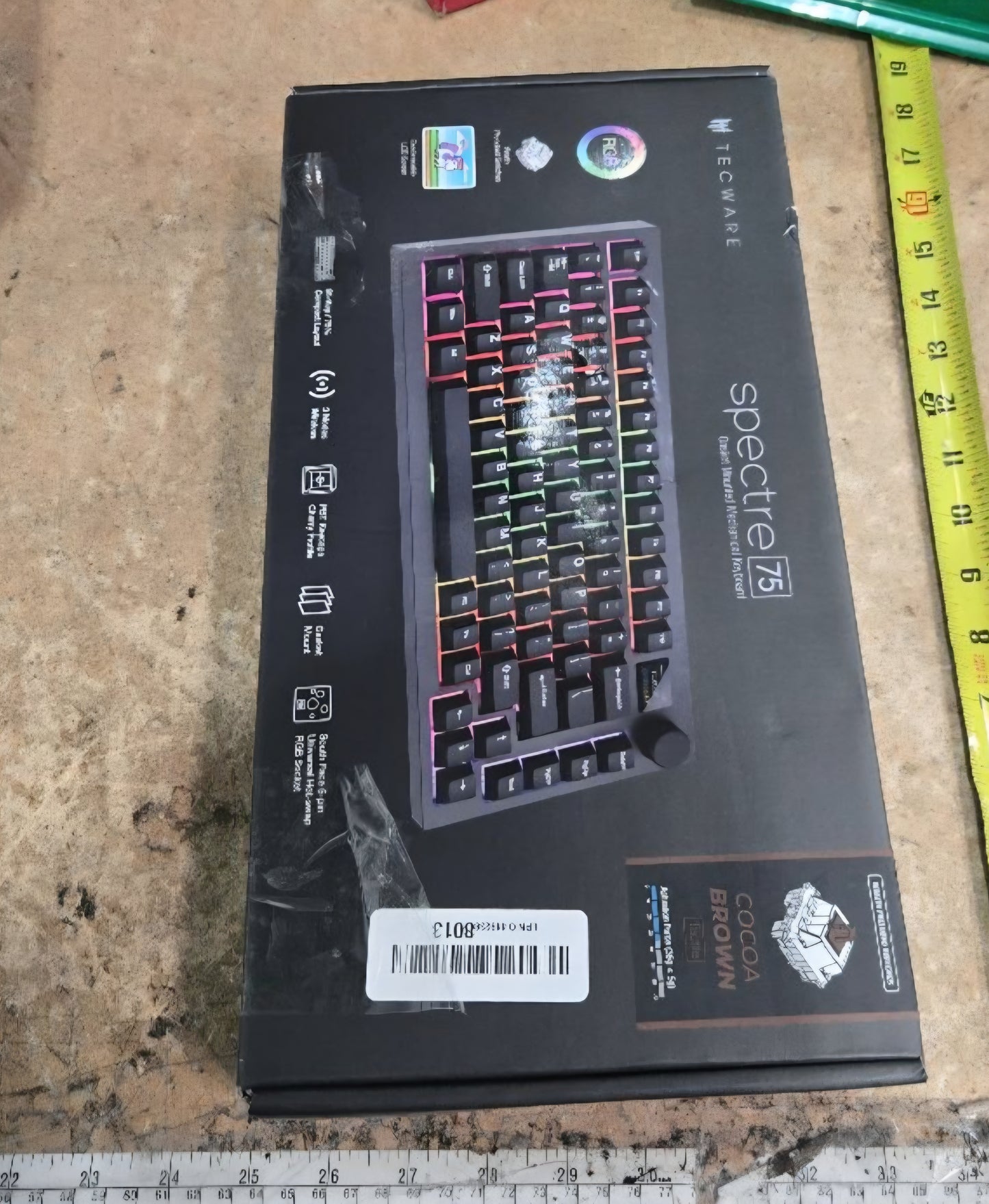TECWARE Spectre 75% RGB Mechanical Gaming Keyboard | Customizable LCD Screen | Tri-Mode Wireless with Knob E Gasket Mount | South Face 5-Pin Hot-Swappable Sockets | Black Cocoa Brown Tactile Switch