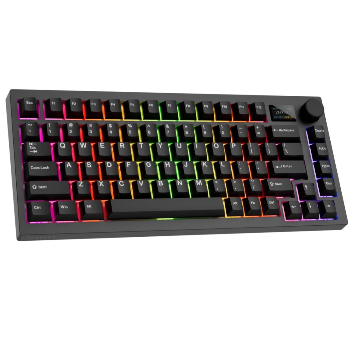 TECWARE Spectre 75% RGB Mechanical Gaming Keyboard | Customizable LCD Screen | Tri-Mode Wireless with Knob E Gasket Mount | South Face 5-Pin Hot-Swappable Sockets | Black Cocoa Brown Tactile Switch