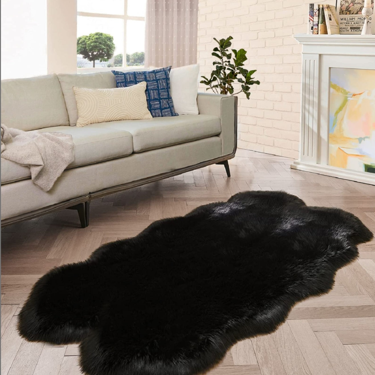 ORINOVA Black Shag Faux Fur 4x6 Area Rugs for Bedroom Washable Fuzzy Sheepskin Fur Rug for Living Room Nursery Rug
