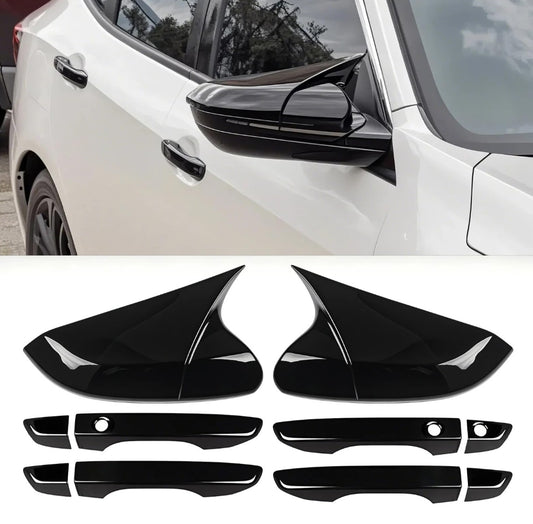 JOYOTO 2pcs Side Mirror Covers&4pcs Door Handle Covers Compatible with Honda Civic 2016-2021,10th Gen Civic Exterior Decorative Protective Accessories,Glossy Black