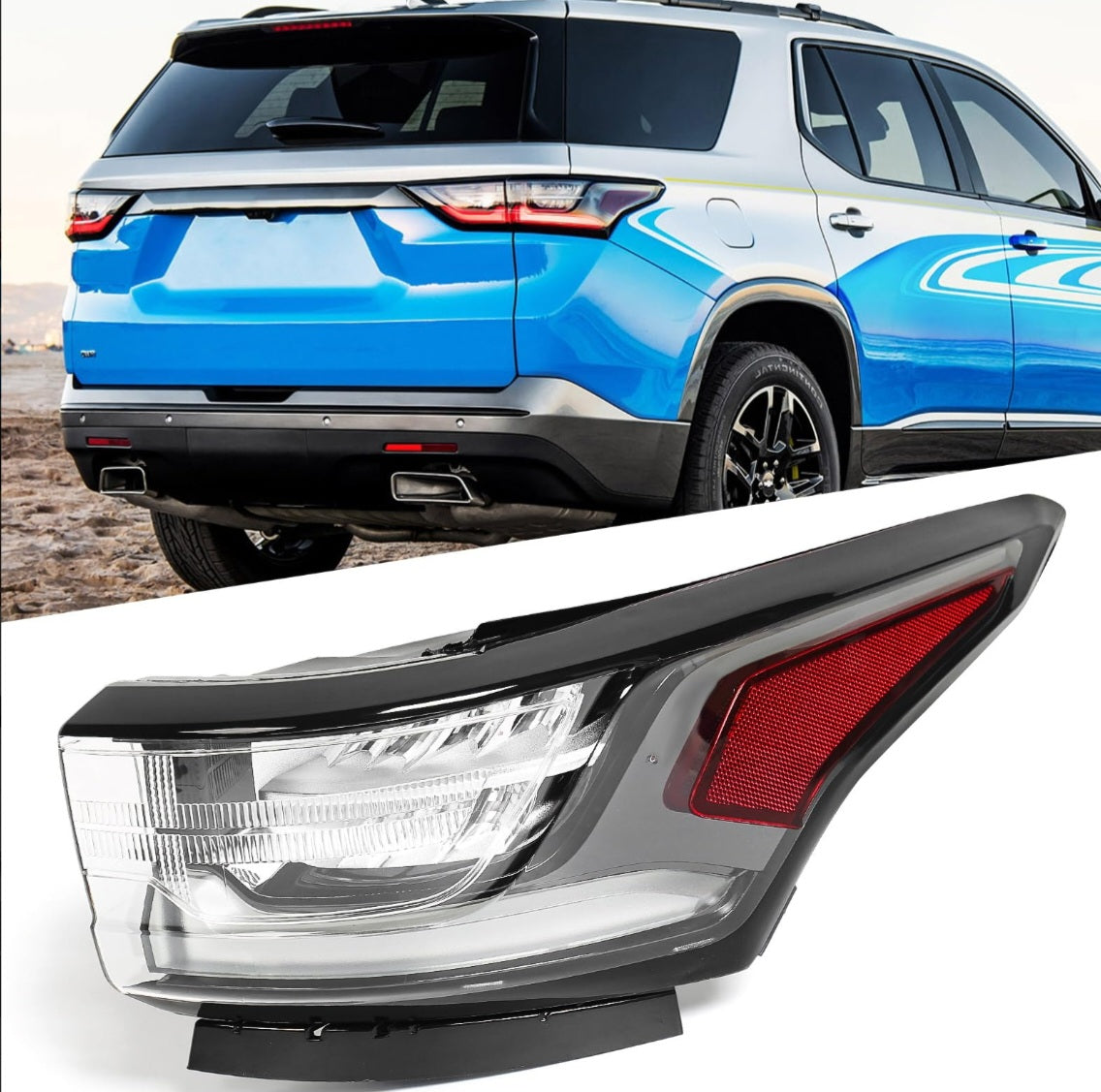 Huray Right LED Outer Tail Light Fit for Chevy Traverse 2018-2021, RH Taillight v/Redline Pkg OE Style Tail lamp Rear Brake Lamp Replacement for 84618035 GM2805131 Passenger Side
